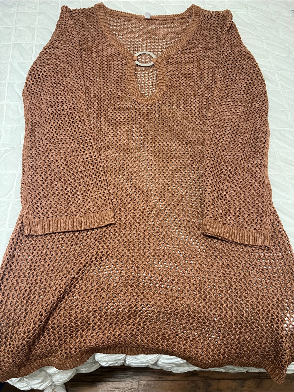 Open-Knit Brown Women’s swim coverup with Ring Detail